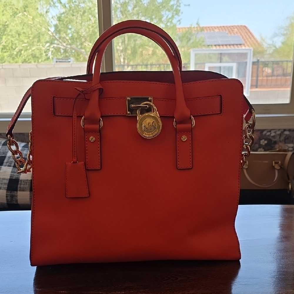 Orange Handbag with Gold Accents